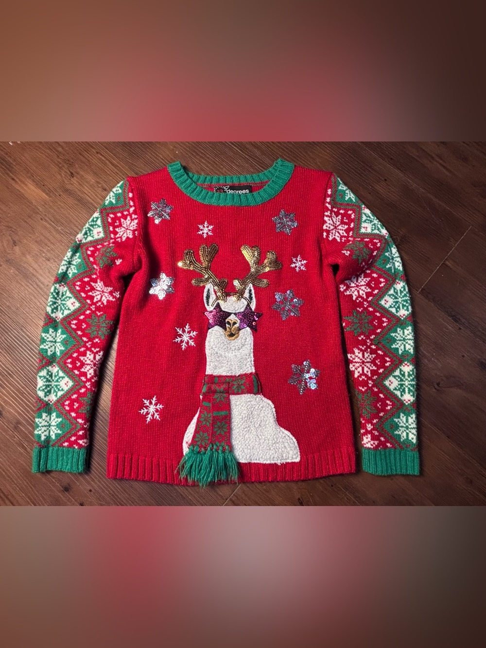 Kids Llama Holiday Sweater with Sequins - Kids Size M- Ugly Sweater Party